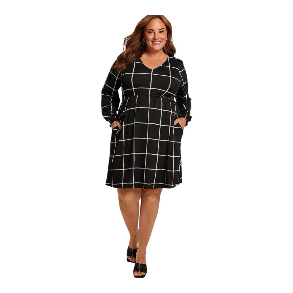 Maurices Windowpane Black White Mini Dress 24/7 Pockets Womens Plus‎ Size 4X
